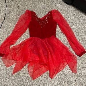 Vintage red velvet diamond accent sheer sleeves/skirt Dance dress